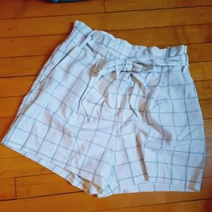 Checkered print paper bag shorts
